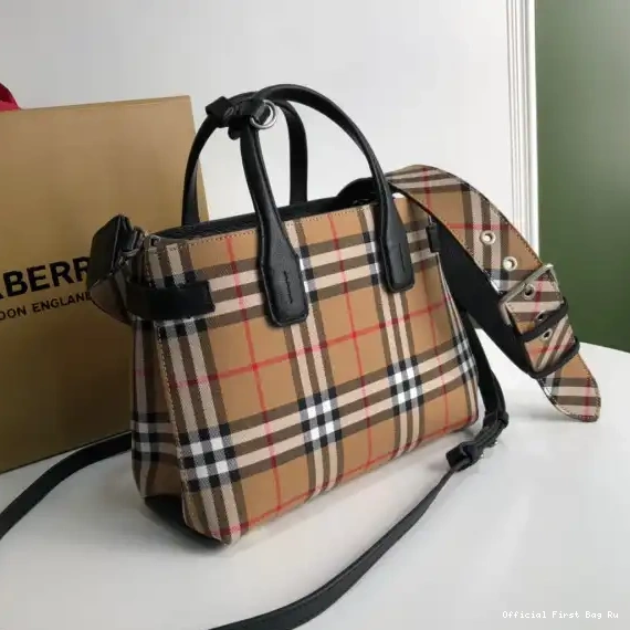 Official FirstBag Ru Check BURBERRY Medium Bowling Bag-30*15*21CM 0504